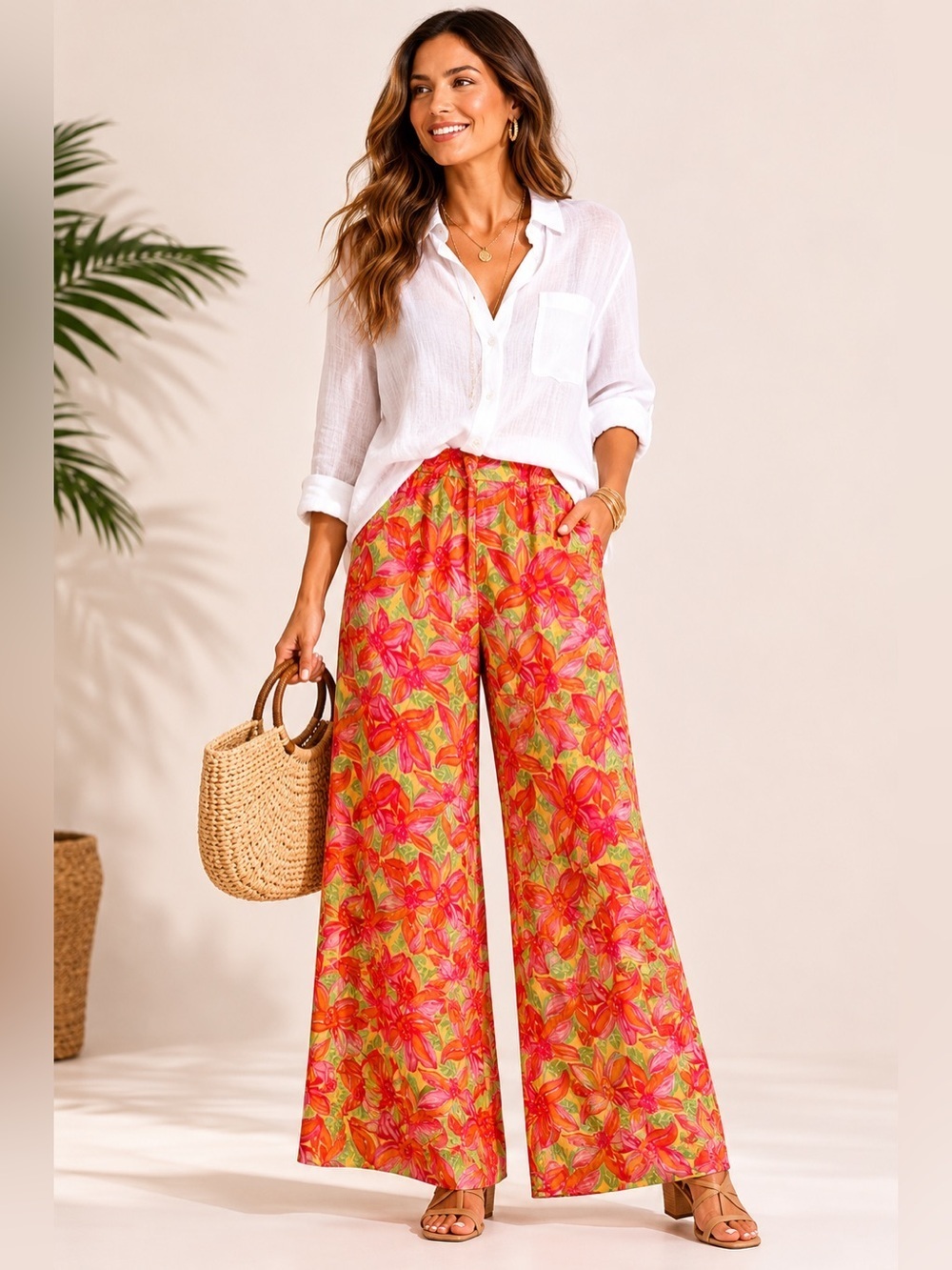 Lilly Pulitzer Pants Womens Small S Floral Palazzo Patterned Cotton Pink Orange